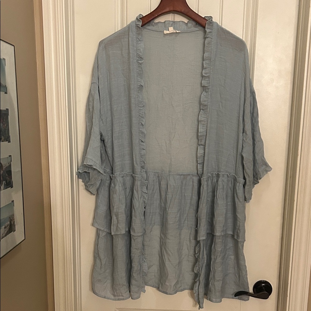 Easel Soft Small Blue Ruffled tiered kimono jacket